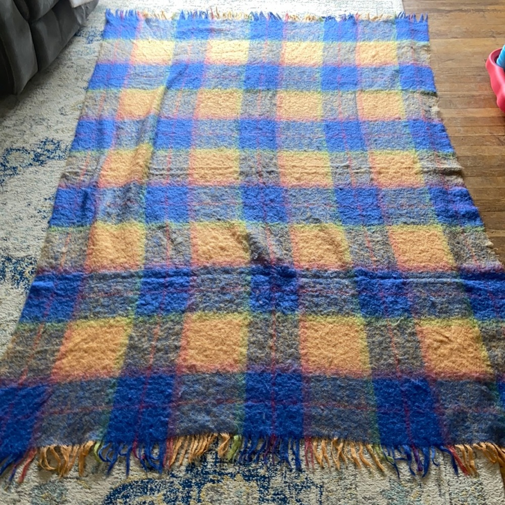 AVOCA Mohair /  Wool Throw Blanket Plaid Ireland 60” x 86”
